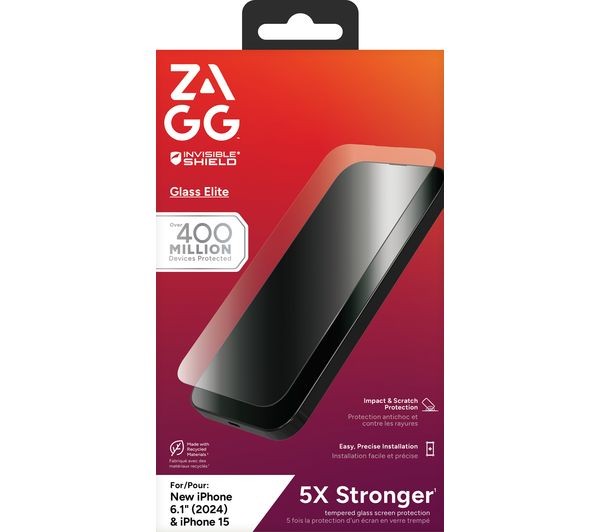 ZAGG - Glass Elite Screen Protector for Apple iPhone 16, iPhone 15 - Clear