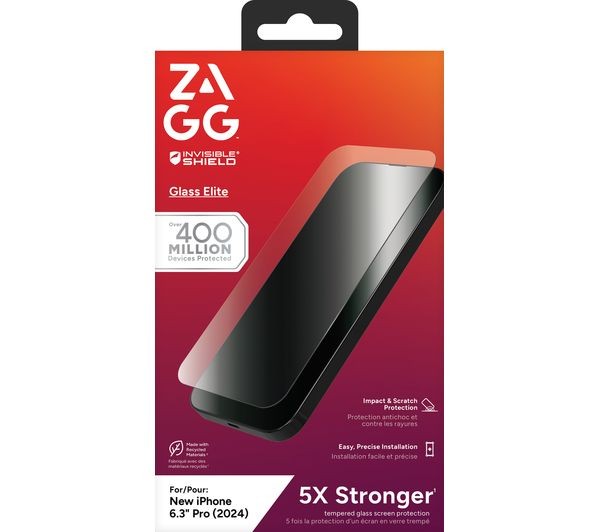 ZAGG - Glass Elite Screen Protector for Apple iPhone 16 Pro - Clear