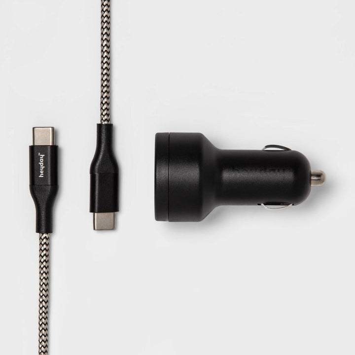 USB Car Charger with 6' USB-C to USB-C Braided Cable - Heyday™ Matte Black: 15.5W Output