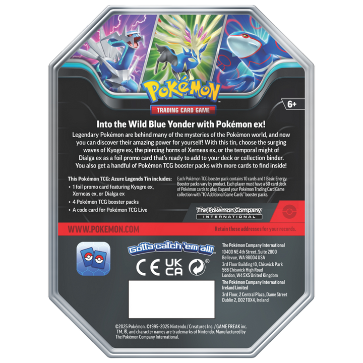 Kyogre ex Tin - Back of four-pack tin
