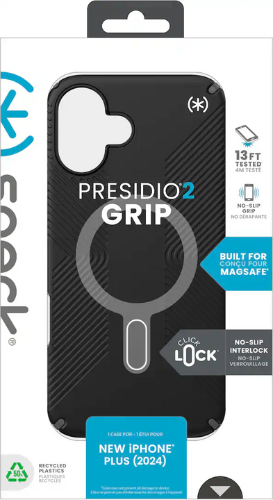 Presidio2 Grip MagSafe with ClickLock Apple iPhone 16 Plus Case - Black/Slate Grey