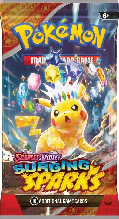 Surging Sparks English booster pack — alternate reference image; one pack per order