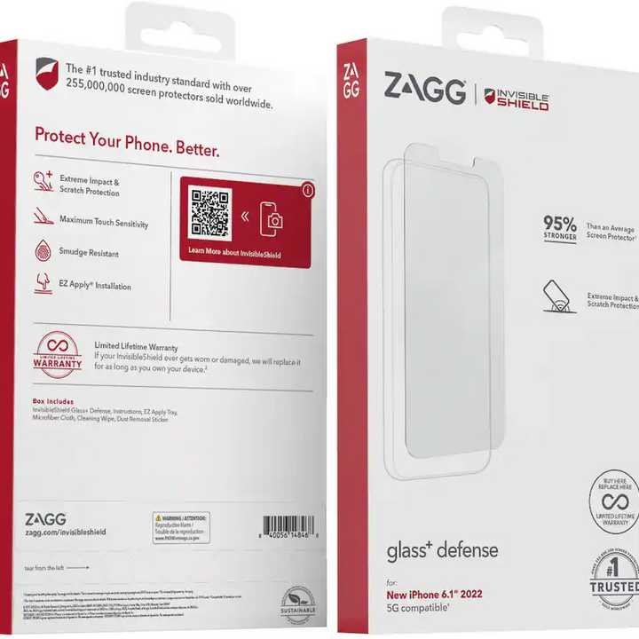 ZAGG - Glass+ Defense Screen Protector for Apple iPhone 14, 16e - Clear