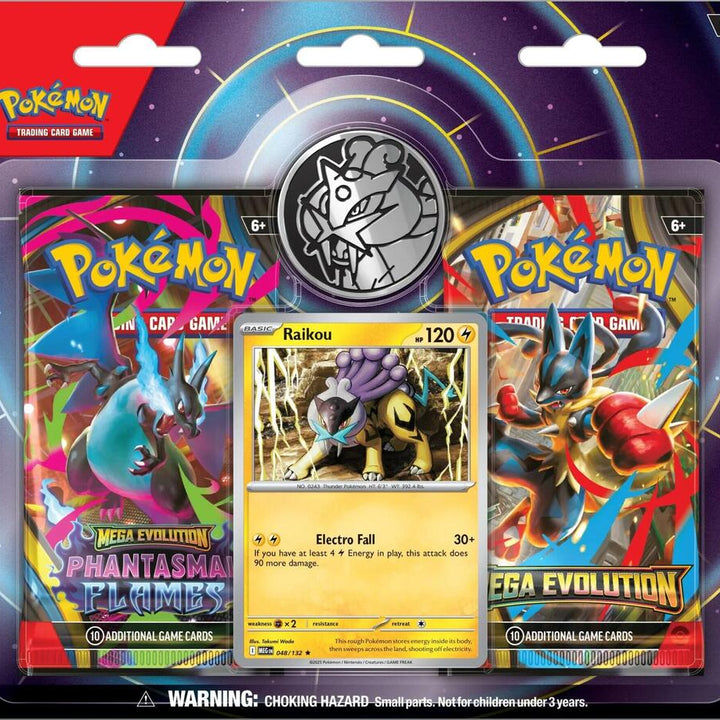 Pokémon TCG — Raikou 2-Pack Blister — Mega Evolution & Phantasmal Flames sealed retail product