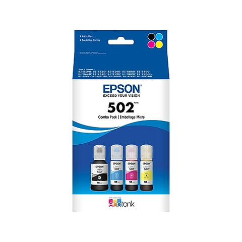 Epson T502 EcoTank Ink Bottles Combo Pack for ST C2100, C4100, 4 Pack - Black and Color