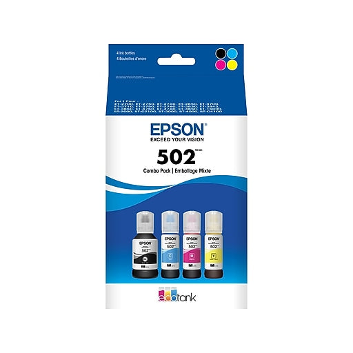 Epson T502 EcoTank Ink Bottles Combo Pack for ST C2100, C4100, 4 Pack - Black and Color