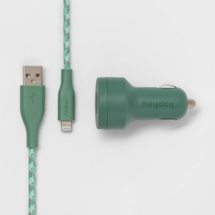 6' Lightning to USB-a Cable 2-Port 3.1A Car Charger - Heyday™ Evergreen