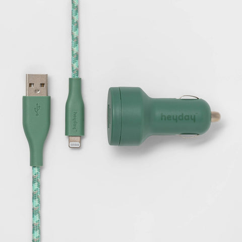 6' Lightning to USB-a Cable 2-Port 3.1A Car Charger - Heyday™ Evergreen
