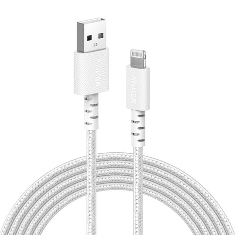 Anker 10' Braided Lightning to USB-a Charging Cable - White: Male-to-Female Connector