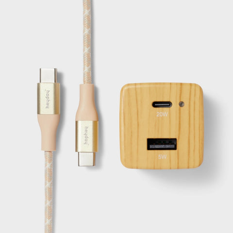 2-Port Wall Charger with 6' USB-C to USB-C Cable - Heyday™ White Pine: Dual Output Adapter