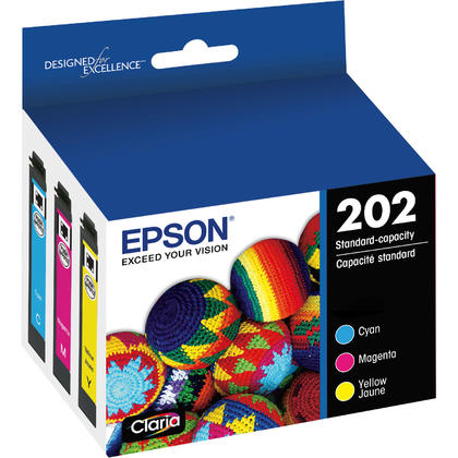 Epson 202 Claria Cyan, Magenta, Yellow Ink Cartridges, Pack of 3, T202520-S