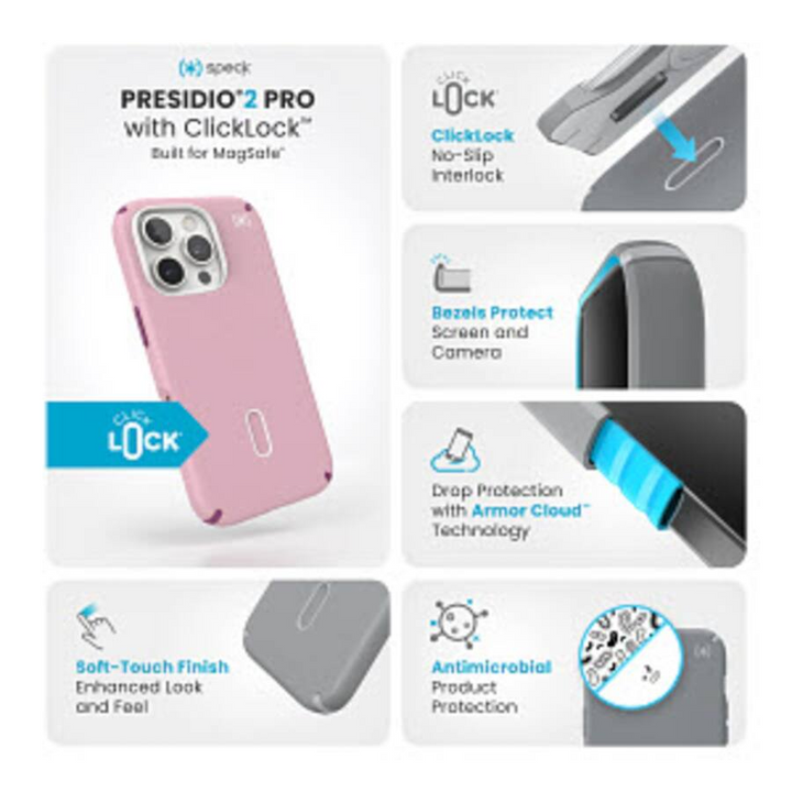 Presidio2 Pro MagSafe with ClickLock Apple iPhone 16 Pro Max Case - Wednesday Pink/Boysenberry Purple