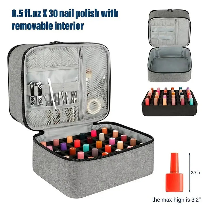 Portable Double-Layer Storage Bag - Nail Polish & Essential Oil Travel Organizer, Multi-Function Cosmetic Case
