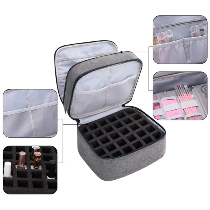 Portable Double-Layer Storage Bag - Nail Polish & Essential Oil Travel Organizer, Multi-Function Cosmetic Case