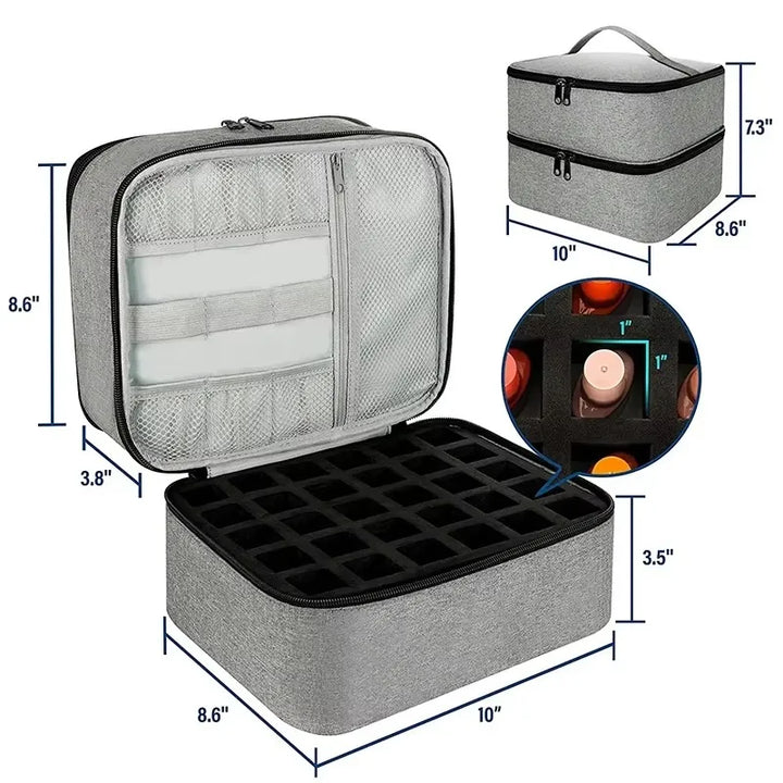 Portable Double-Layer Storage Bag - Nail Polish & Essential Oil Travel Organizer, Multi-Function Cosmetic Case