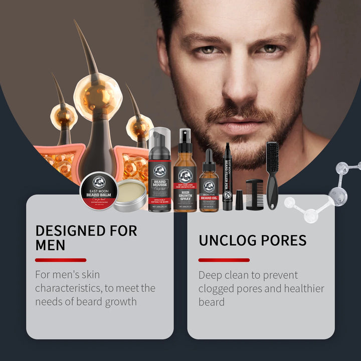 East Moon Men Beard Care Set for Cleaning Strengthen Nourishing Beard Promote Beard Growth Moisturizing Men Whisker Care Set