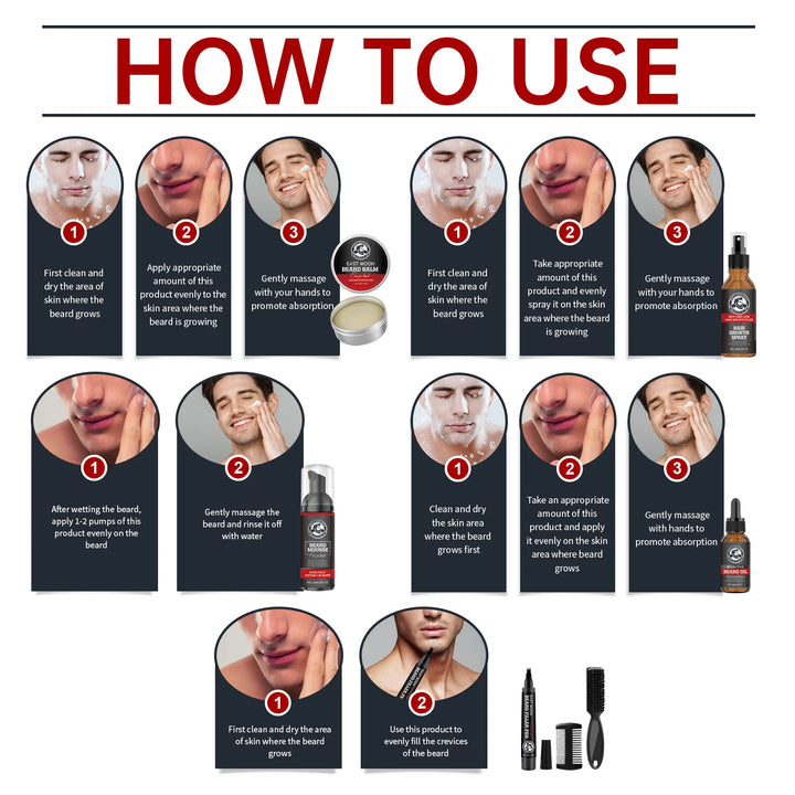 East Moon Men Beard Care Set for Cleaning Strengthen Nourishing Beard Promote Beard Growth Moisturizing Men Whisker Care Set
