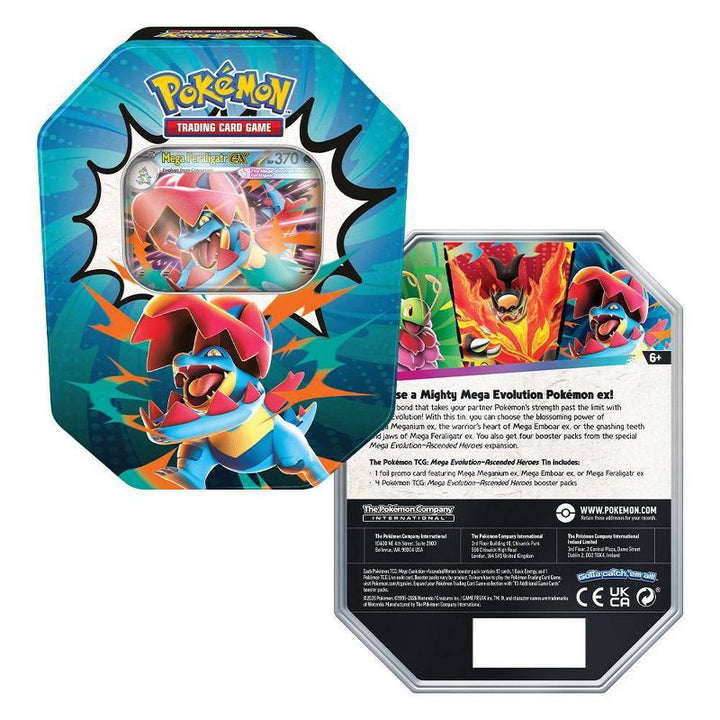 Mega Feraligatr ex Tin - Front and back of retail tin