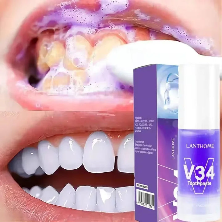 V34 Purple Teeth Whitening Toothpaste Remove Plaque Stains