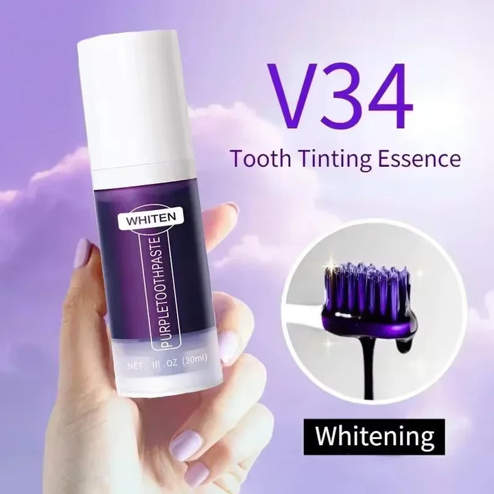 V34 Purple Teeth Whitening Toothpaste Remove Plaque Stains