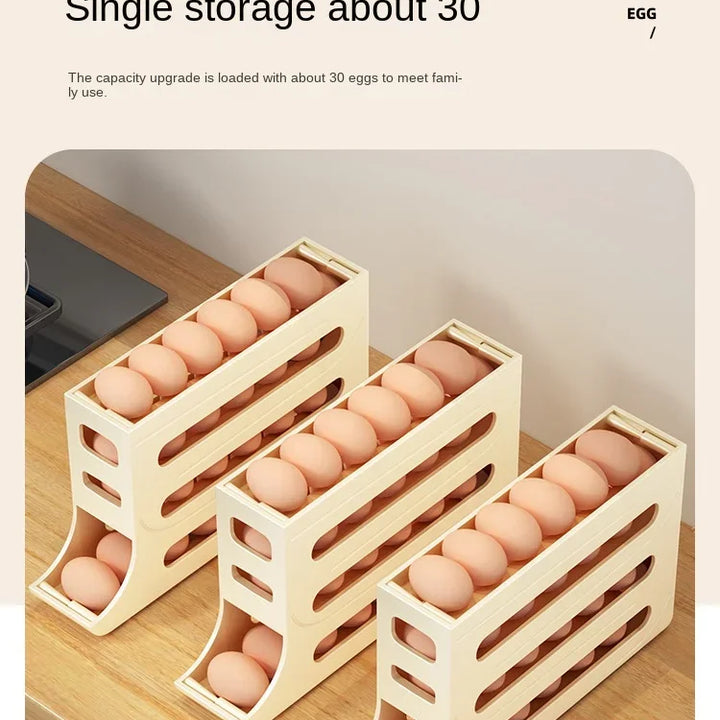 Refrigerator Egg Storage Box 4 Layers Automatic Rolling Egg Holder Kitchen Refrigerator Egg Dispenser Fridge Organizer