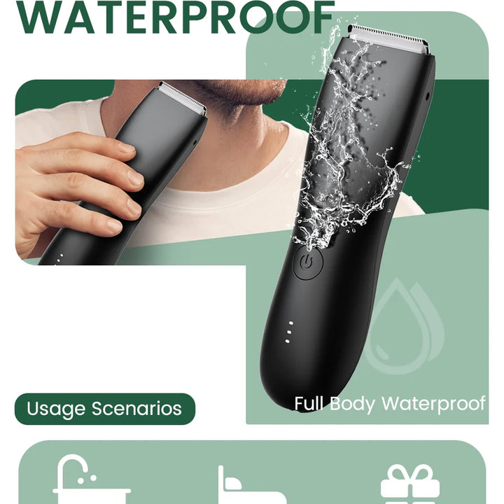 Men's Electric Groin & Body Shaver - Waterproof Dual Head Trimmer Kit w/ LED Light & Foil Blades