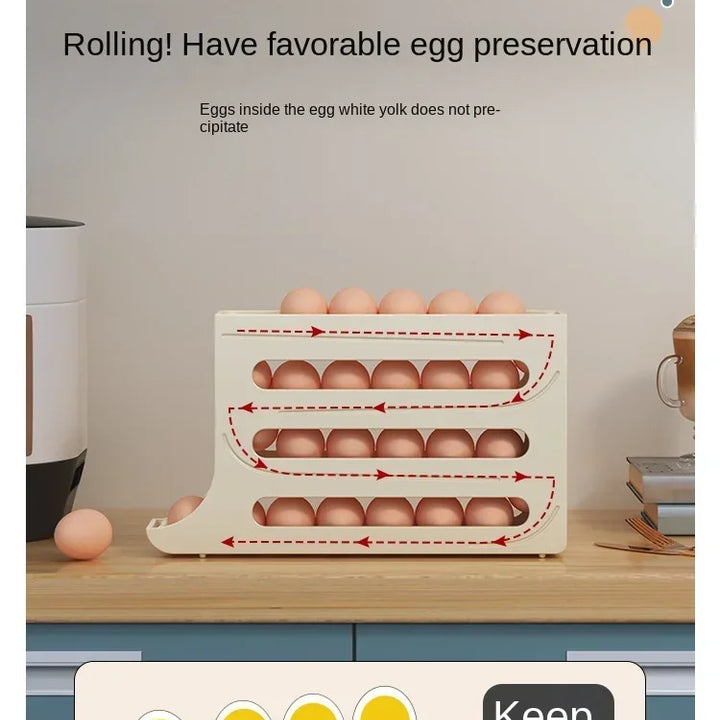 Refrigerator Egg Storage Box 4 Layers Automatic Rolling Egg Holder Kitchen Refrigerator Egg Dispenser Fridge Organizer