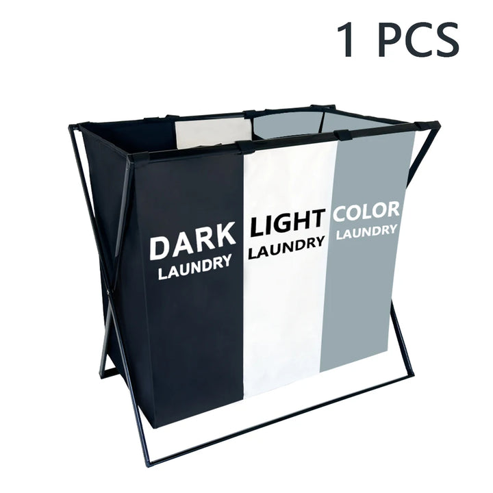 3 Sections Divided Laundry Basket Large Laundry Hamper Foldable Washing Bin Dirty Cloth Storage Bag Home Storage