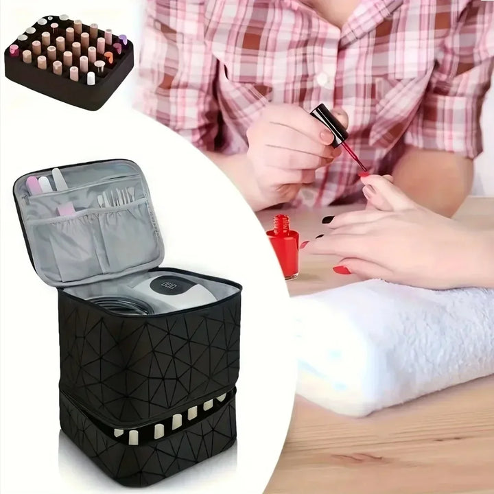 Portable Double-Layer Storage Bag - Nail Polish & Essential Oil Travel Organizer, Multi-Function Cosmetic Case
