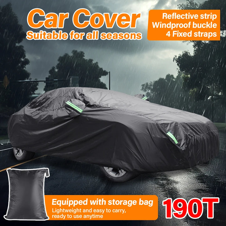 190T Thermal SUV Four-Door Full-Cover Car Cover Winter Snow and Frost Resistant Side Zipper Design Black Universal Fit