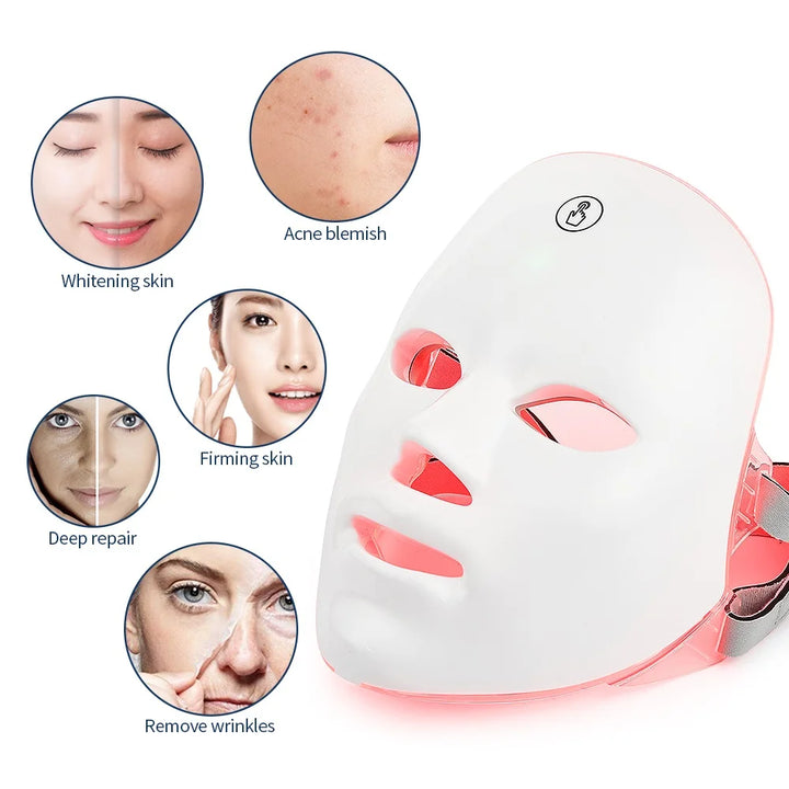 7 Colors LED Photon Facial Mask Skin Rejuvenation Anti Acne Facial Beauty Mask