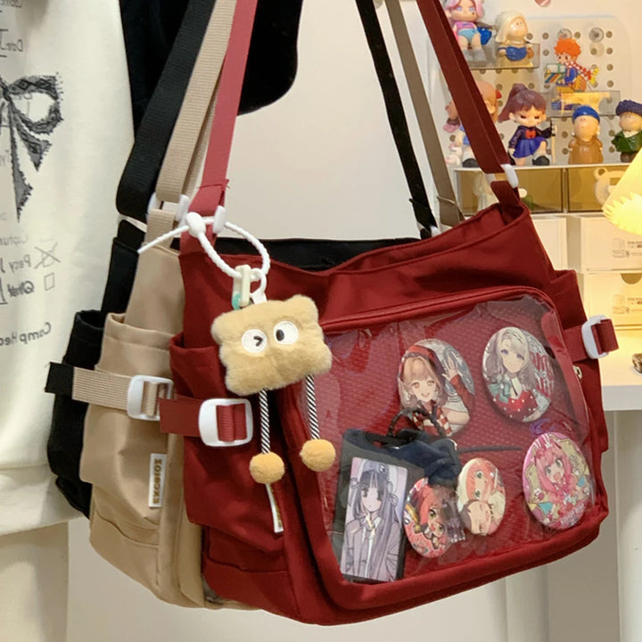 Women Ita Bag Cartoon Book Bag with Clear Window Teenagers School Bag Adjustable Strap Stylish Crossbody Bag Trendy Outdoor Bag