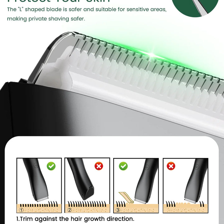 Men's Electric Groin & Body Shaver - Waterproof Dual Head Trimmer Kit w/ LED Light & Foil Blades