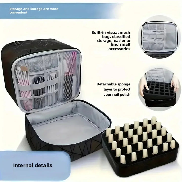 Portable Double-Layer Storage Bag - Nail Polish & Essential Oil Travel Organizer, Multi-Function Cosmetic Case