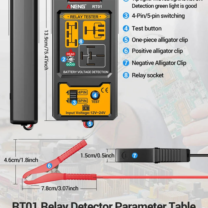 ANENG 11-25V Relay Detector RT01 Digital Universal 4/5 Pins Car Battery Vehicle Detection Digital Display Voltage Battery Tester