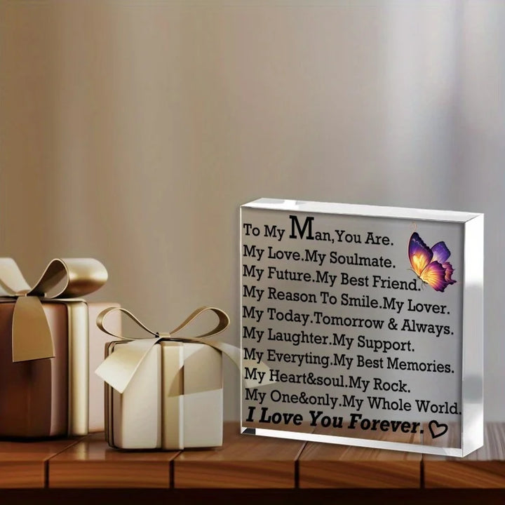 I Love You" Acrylic Centerpiece. Anniversary, birthday or Valentine's gift for him.