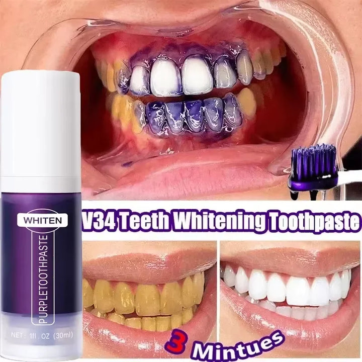 V34 Purple Teeth Whitening Toothpaste Remove Plaque Stains
