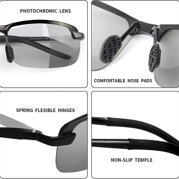 Men Aluminium HD Polarized Photochromic Sunglasses Driving Chameleon Sun Glasses