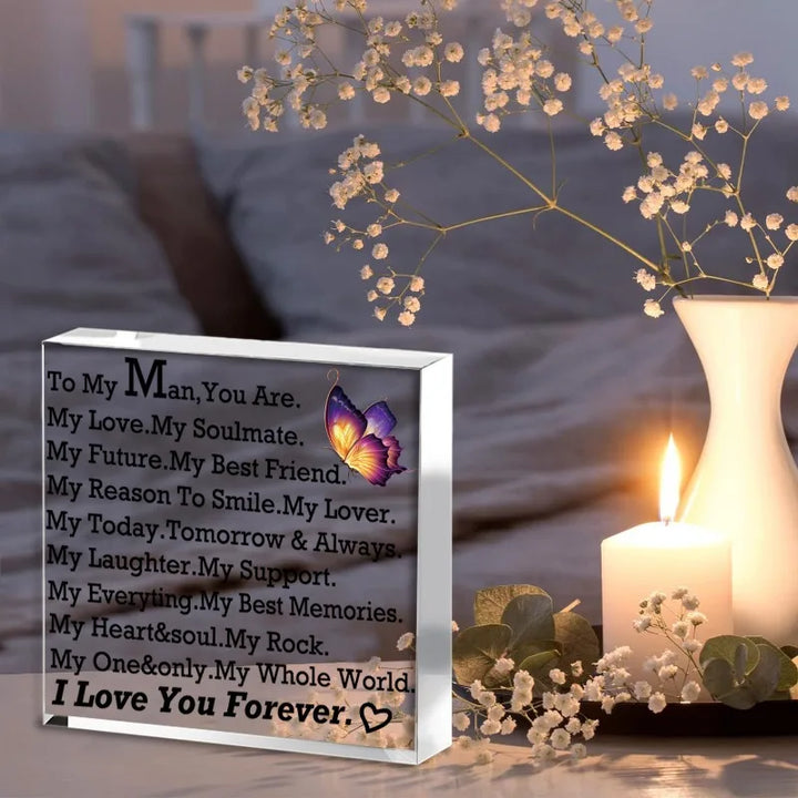 I Love You" Acrylic Centerpiece. Anniversary, birthday or Valentine's gift for him.