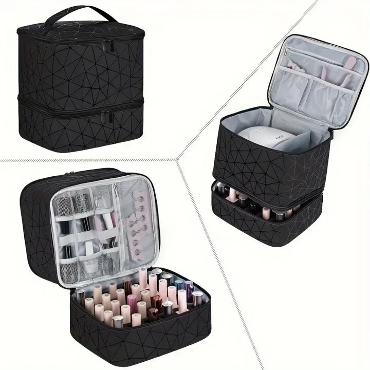 Portable Double-Layer Storage Bag - Nail Polish & Essential Oil Travel Organizer, Multi-Function Cosmetic Case