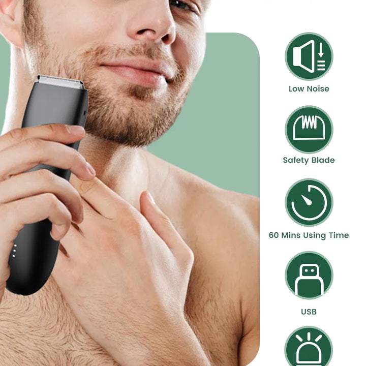 Men's Electric Groin & Body Shaver - Waterproof Dual Head Trimmer Kit w/ LED Light & Foil Blades