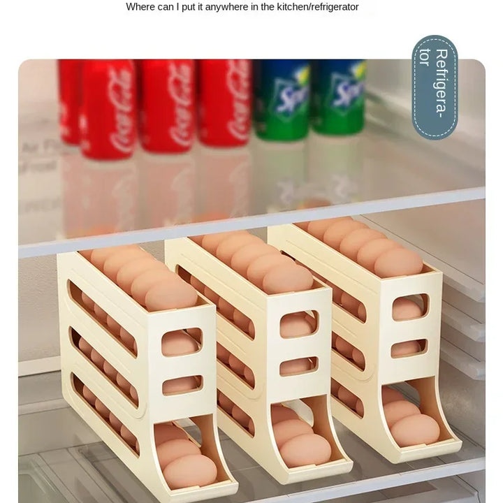 Refrigerator Egg Storage Box 4 Layers Automatic Rolling Egg Holder Kitchen Refrigerator Egg Dispenser Fridge Organizer