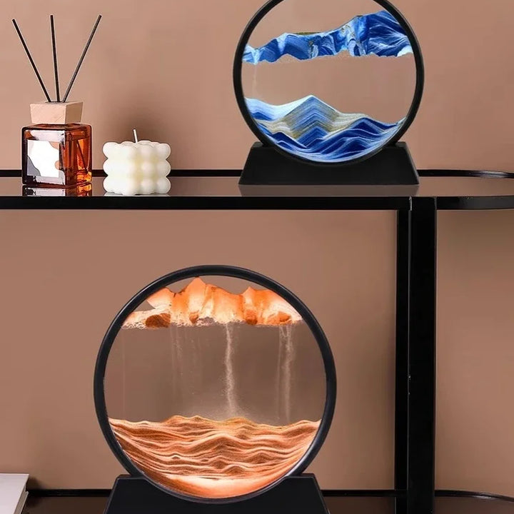 3D Moving Sand Art Picture Round Glass Deep Sea Sandscape Hourglass Quicksand Craft Flowing Sand Painting Office Home Decor Gift