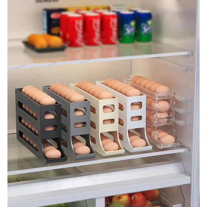 Refrigerator Egg Storage Box 4 Layers Automatic Rolling Egg Holder Kitchen Refrigerator Egg Dispenser Fridge Organizer