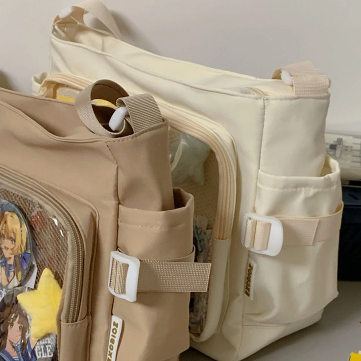 Women Ita Bag Cartoon Book Bag with Clear Window Teenagers School Bag Adjustable Strap Stylish Crossbody Bag Trendy Outdoor Bag