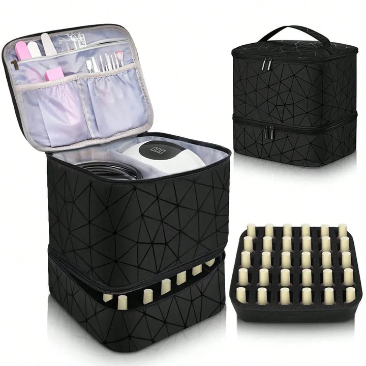 Portable Double-Layer Storage Bag - Nail Polish & Essential Oil Travel Organizer, Multi-Function Cosmetic Case