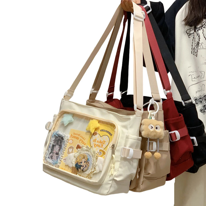 Women Ita Bag Cartoon Book Bag with Clear Window Teenagers School Bag Adjustable Strap Stylish Crossbody Bag Trendy Outdoor Bag