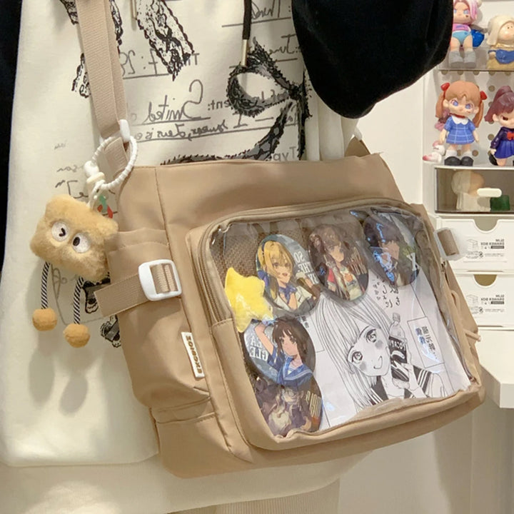 Women Ita Bag Cartoon Book Bag with Clear Window Teenagers School Bag Adjustable Strap Stylish Crossbody Bag Trendy Outdoor Bag