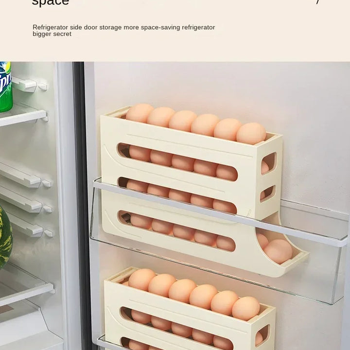 Refrigerator Egg Storage Box 4 Layers Automatic Rolling Egg Holder Kitchen Refrigerator Egg Dispenser Fridge Organizer