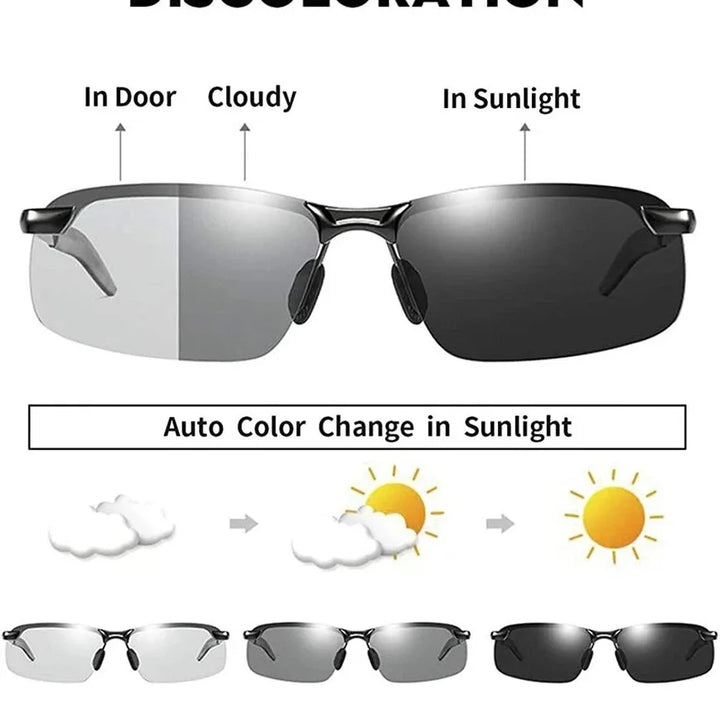 Men Aluminium HD Polarized Photochromic Sunglasses Driving Chameleon Sun Glasses